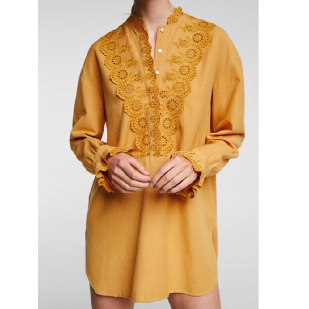 ZARA Openwork Eyelet Mustard Yellow Tunic